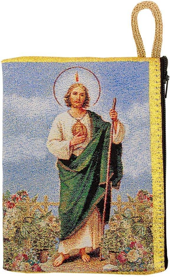 Village Gift Importers - Large Tapestry Rosary Pouch with St. Jude Design