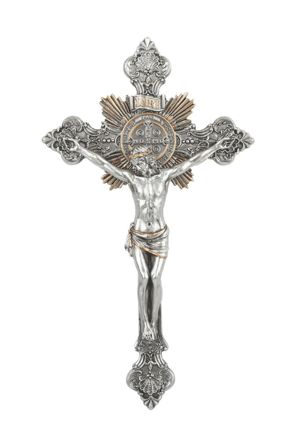 Goldscheider of Vienna - St. Benedict Crucifix in Pewter Style 14"