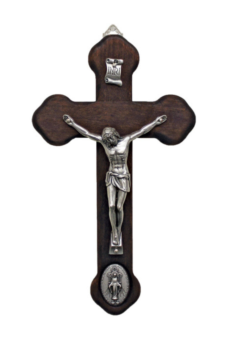 Goldscheider of Vienna - Wood Crucifix with Metal Corpus & Miraculous Medal Medallion