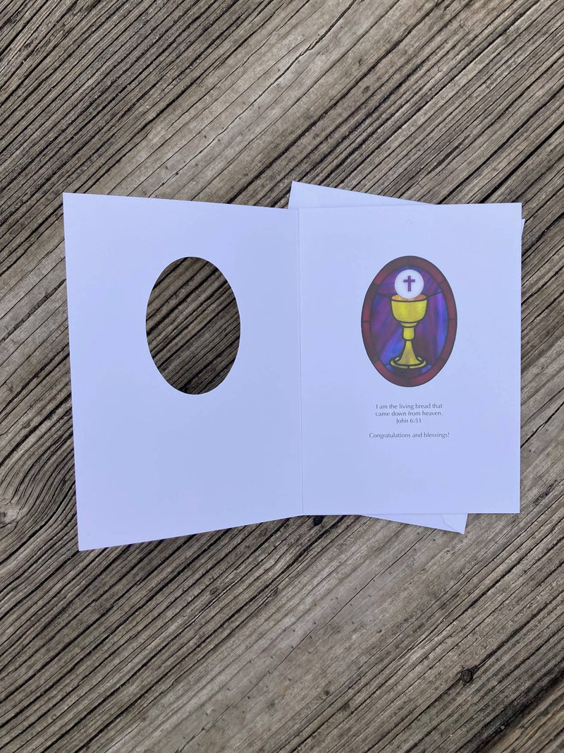 Bright Greetings - Chalice First Communion sun-catcher greeting card