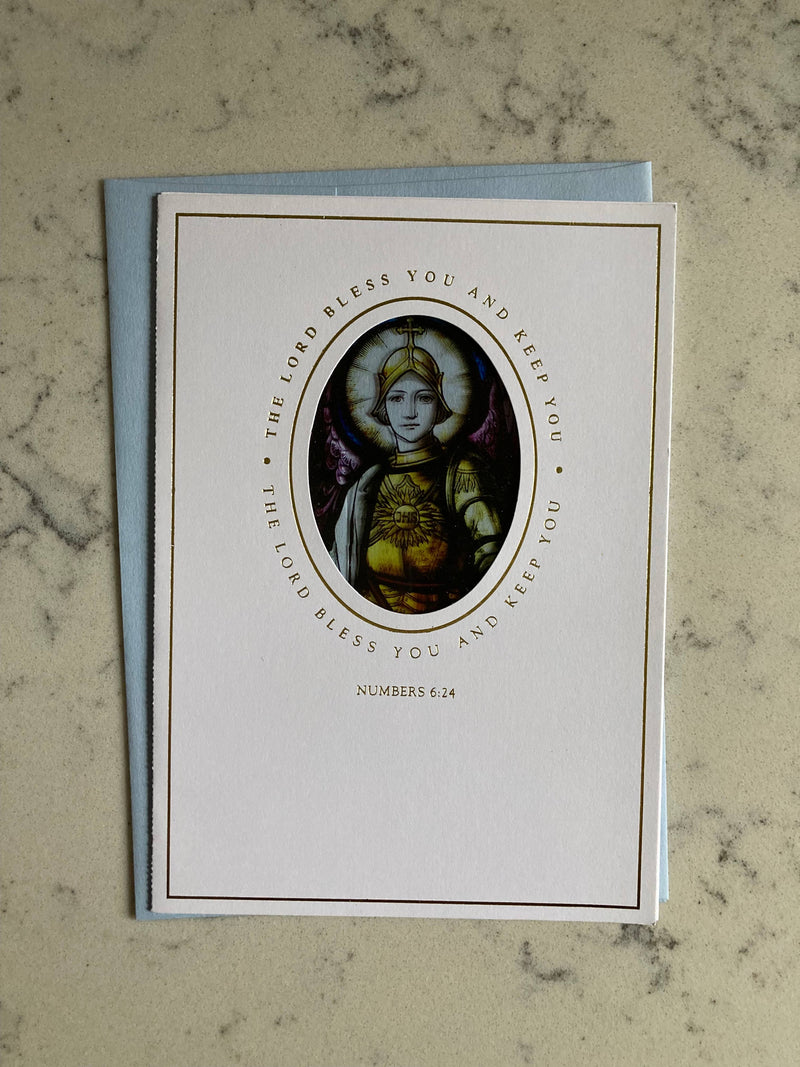 Bright Greetings - St. Michael sun-catcher greeting card Christian image