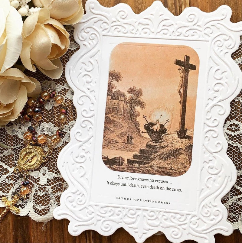 Divine Love Knows No Excuses Paper Lace Holy Card