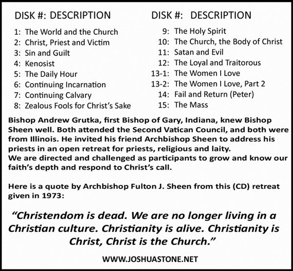 Archbishop Fulton J. Sheen Open Retreat:  16 CD Set (for the clergy, religious and the laity)