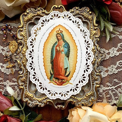 Our Lady of Guadalupe Chantilly Oval Paper Lace Holy Card