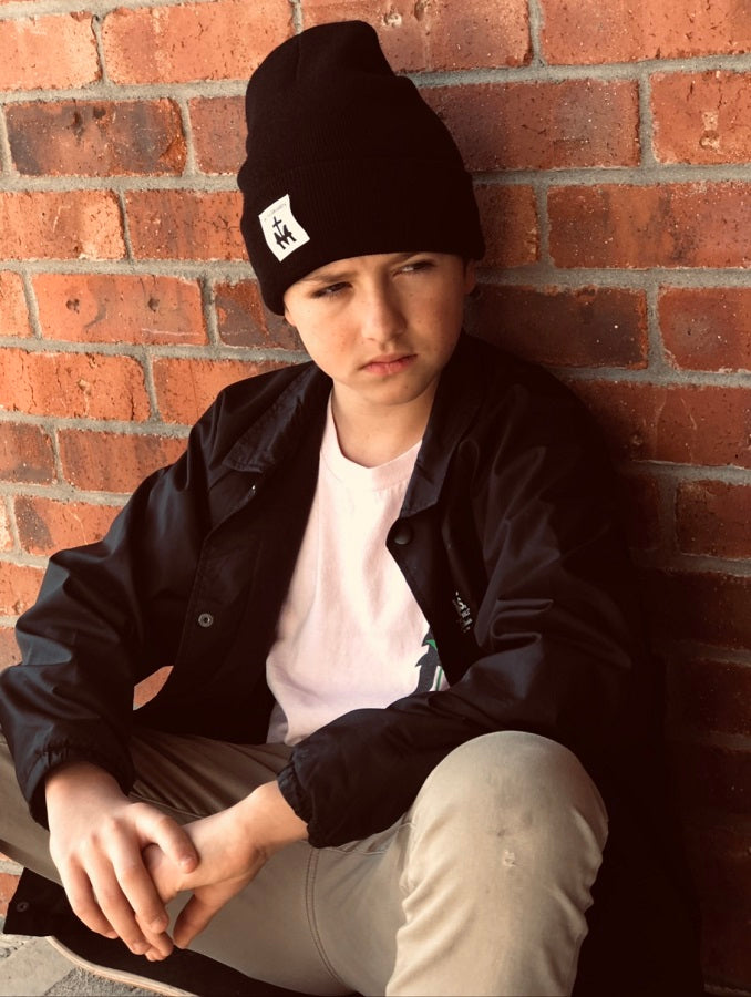 Black Beanie with Miraculous Medal Tag