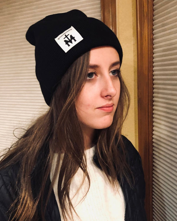 Black Beanie with Miraculous Medal Tag