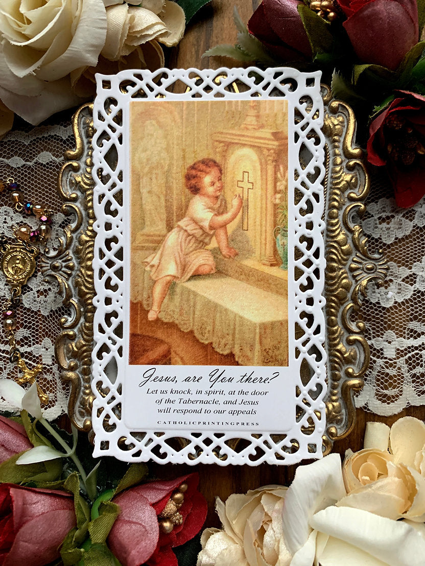 Jesus are You there? Tall Paper Lace Holy Card