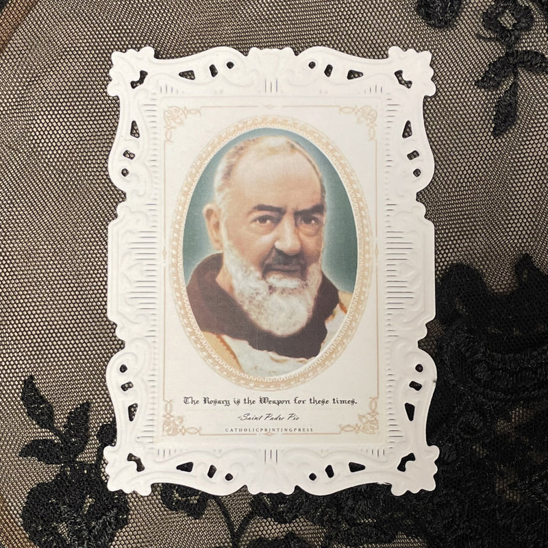 The Rosary is the Weapon for these times/Pio Paper Lace Holy Card