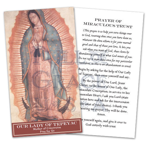 Our Lady of Tepeyac - Prayer of Miraculous Trust Holy Cards