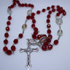Divine Mercy Vintage Art Ruby Rosary with Crucifix by Shannon